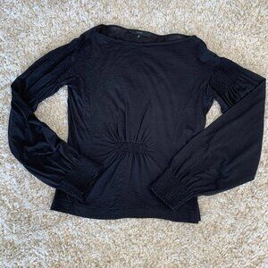 Y2K Gucci Womens 40 Black Silk Wool Blend Top with Gathered Detail at Front